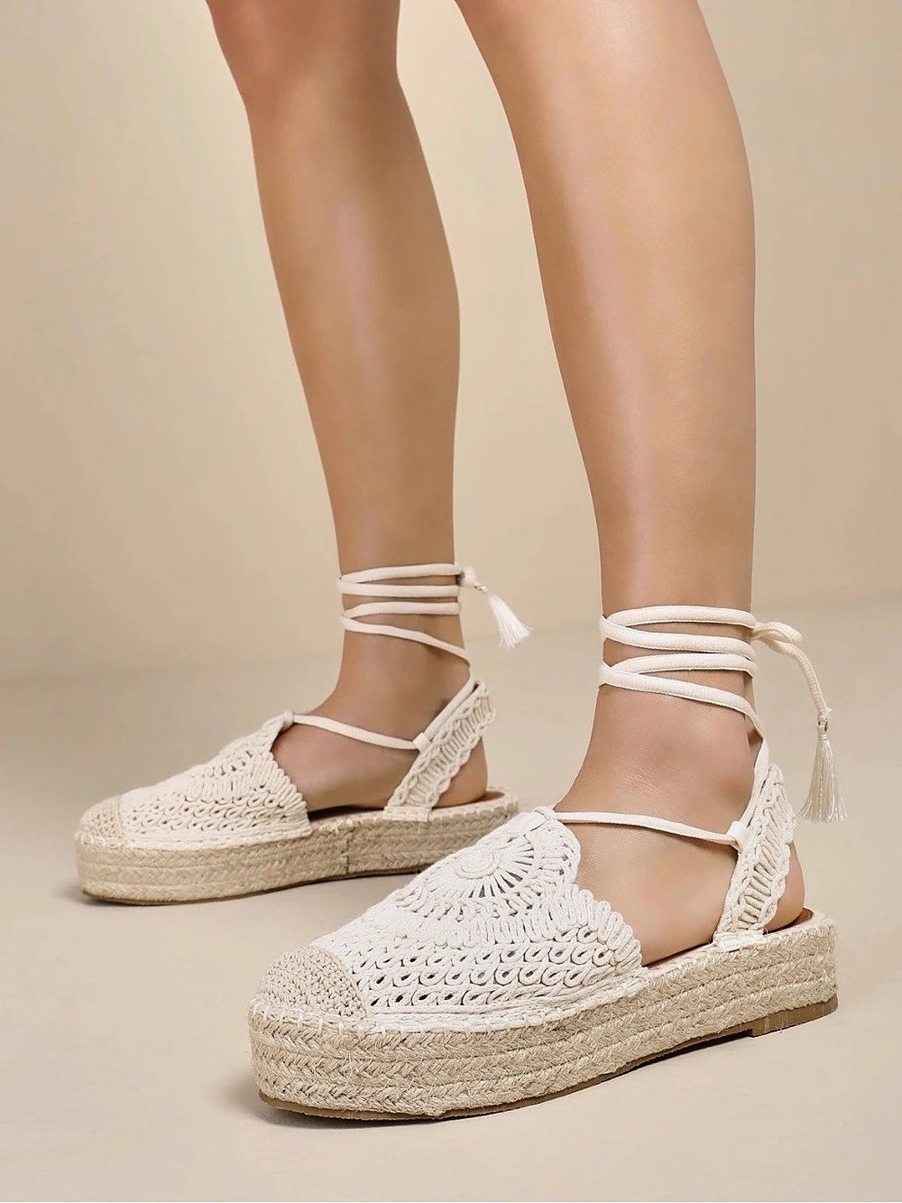 Chinese Laundry Sunny Cream Macramé Espadrille Shoe Free People Womens 8.5